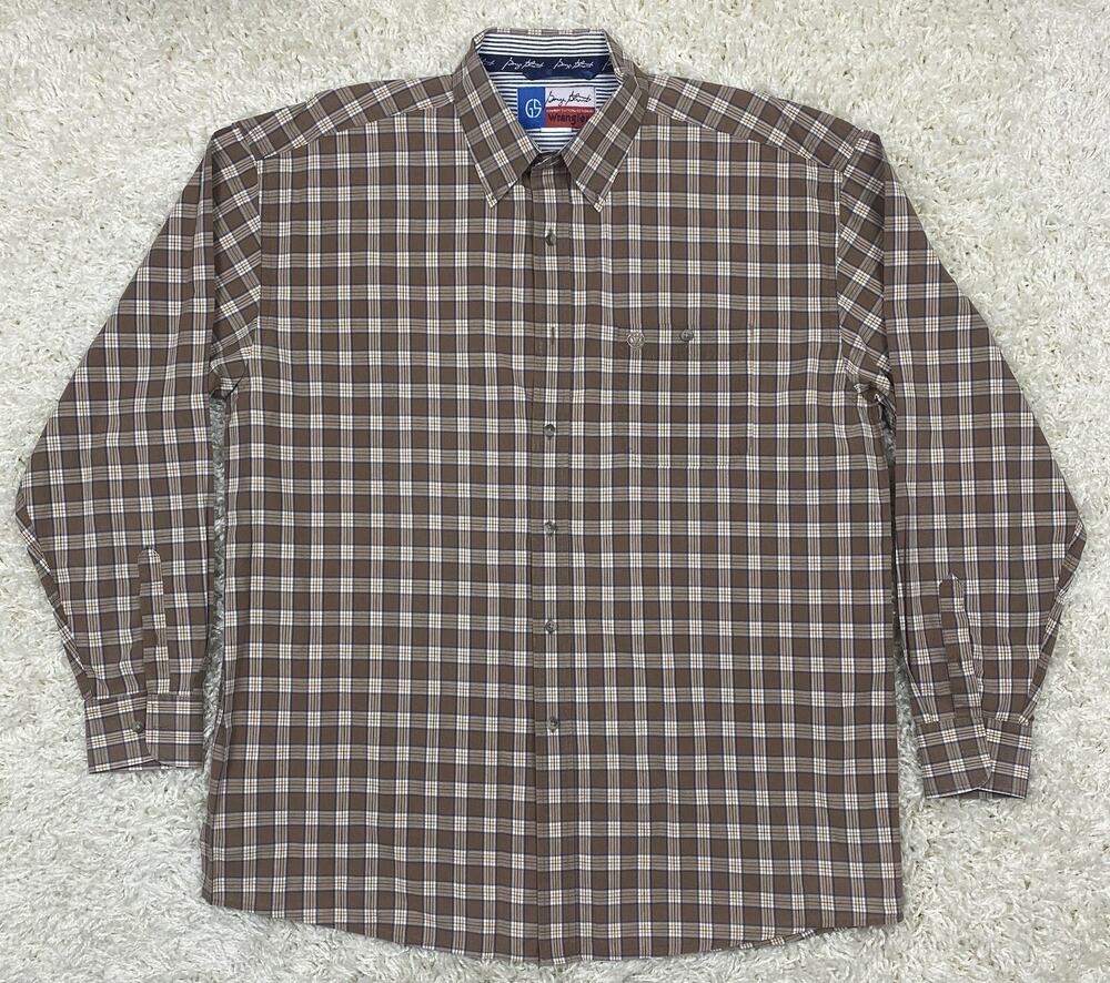 Wrangler George Strait Cowboy Cut Collection Plaid Western Shirt Mens XXL Brown